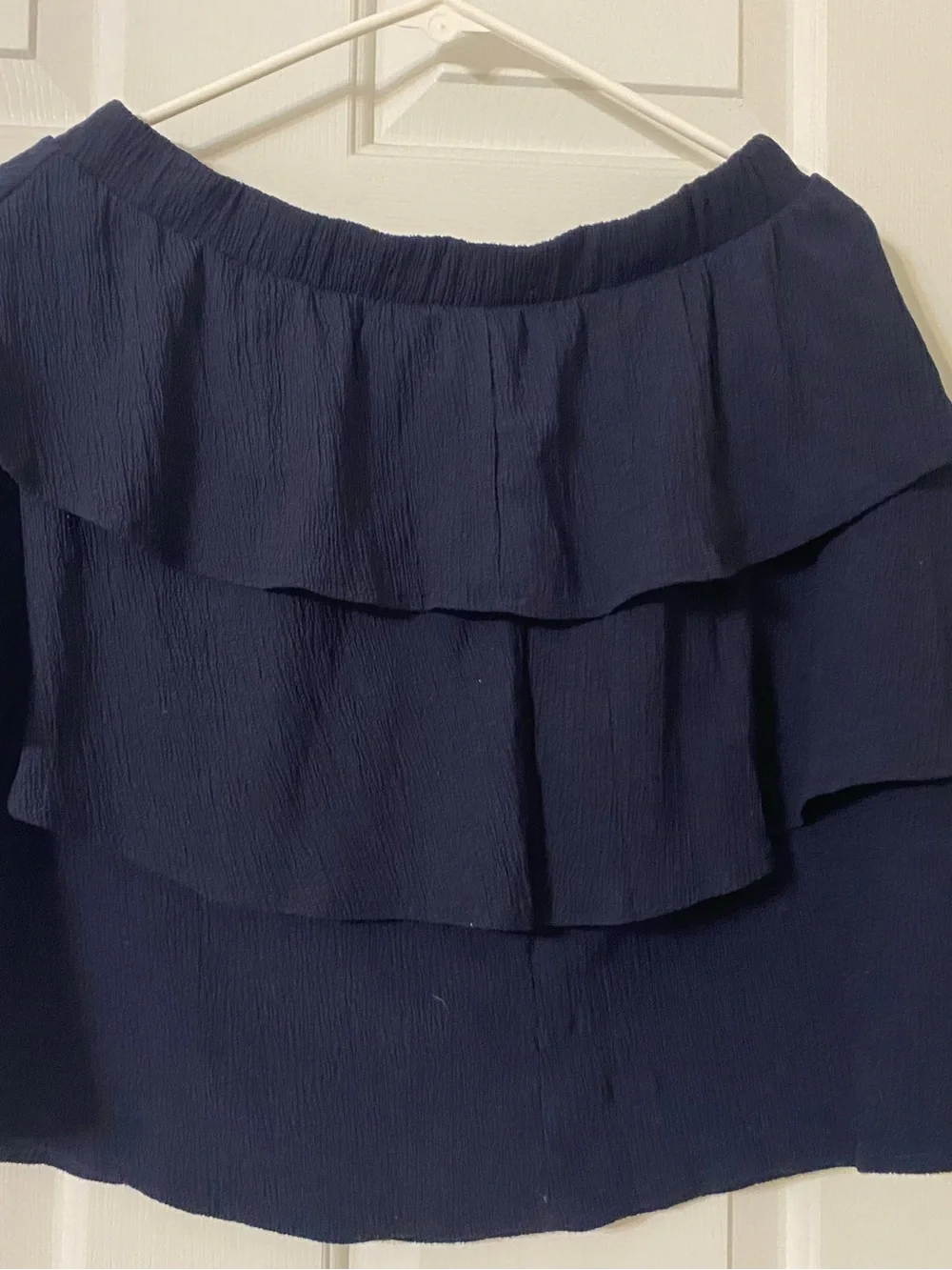 Navy Off-Shoulder Tiered Ruffle Button-Front Top
